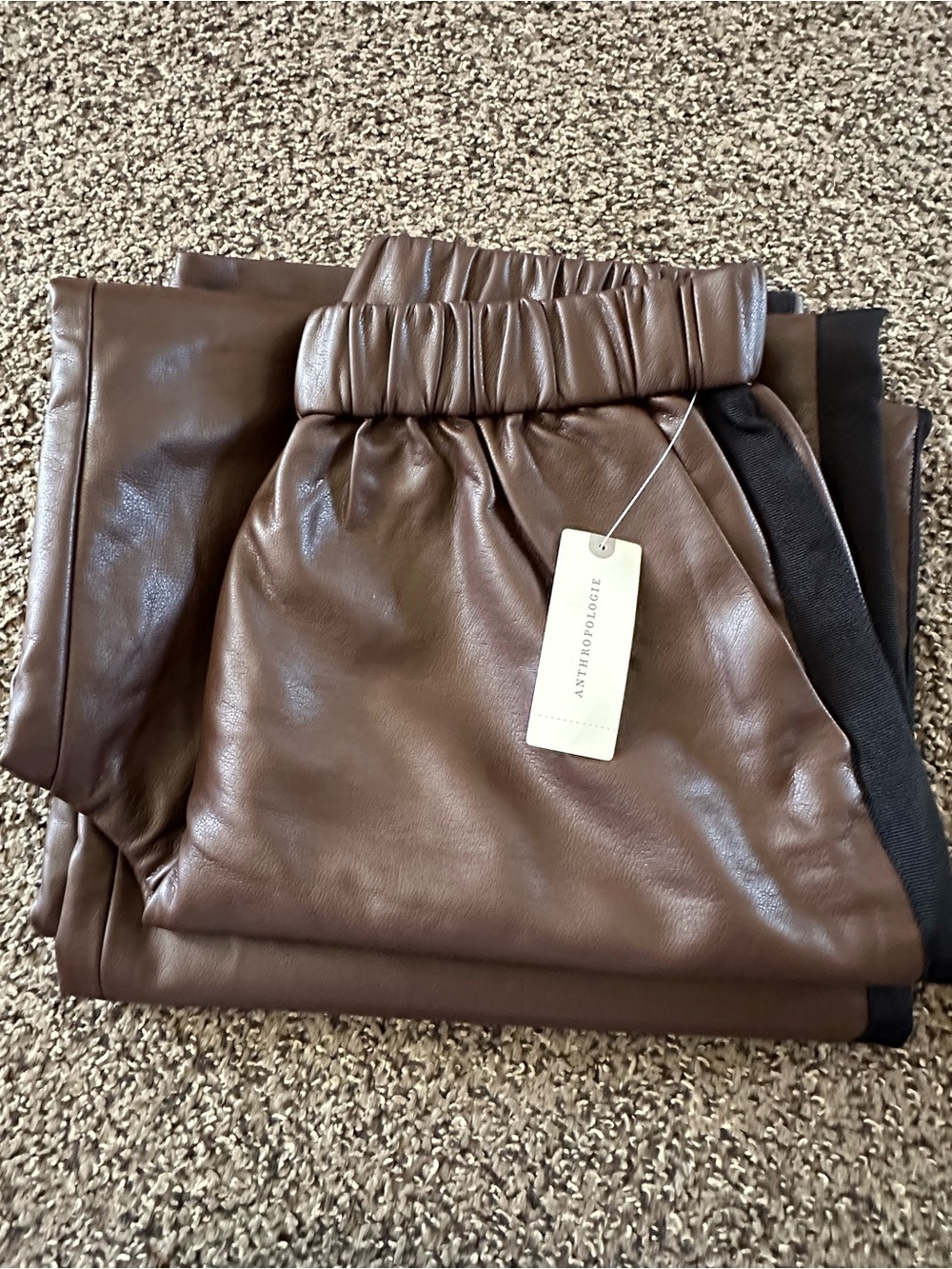 Maeve Brown Faux Leather Wide-Leg Pants with Black Side Stripe - Picture 10 of 10